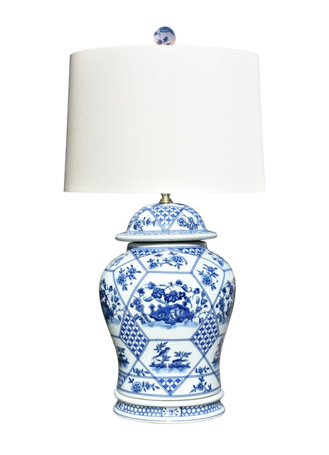 Blue & White Porcelain Temple Jar Lamp