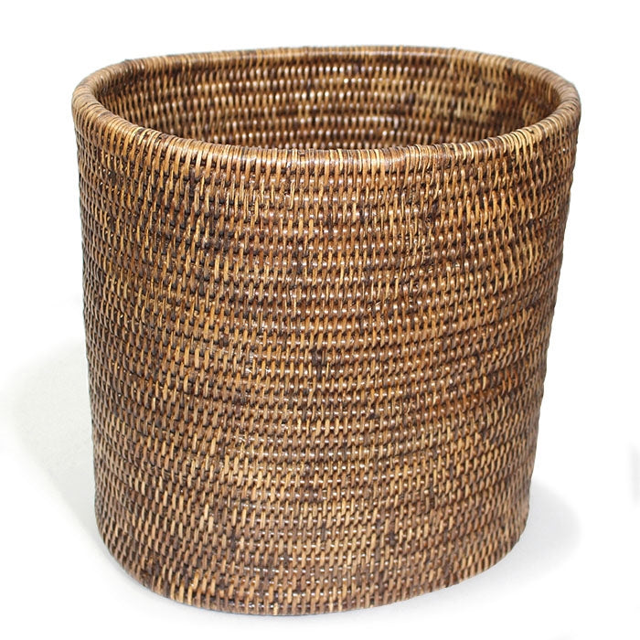Brown Rattan Oval Waste Basket 11 x 8 x 11"