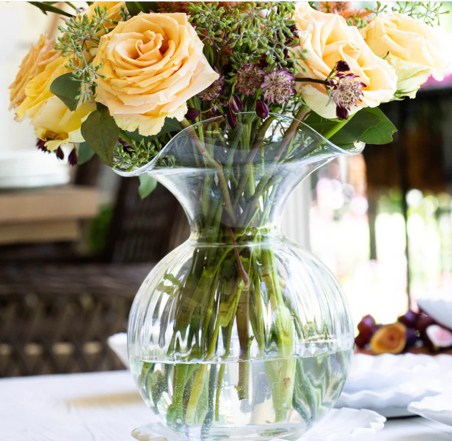 Vietri Hibicus Clear Glass Medium Fluted Vase