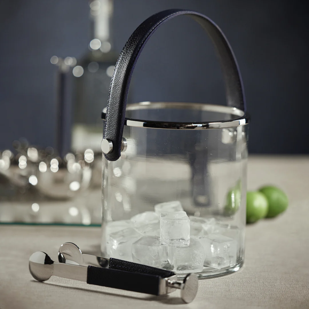 Laguna Glass, Nickel and Leather Ice Bucket by Zodax
