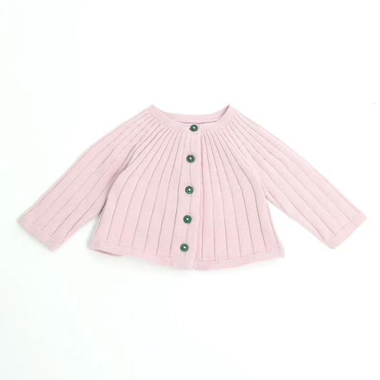 Milan Ribbed Girl Cardigan Blush Pink Size 3 to 6 Months shown here.
