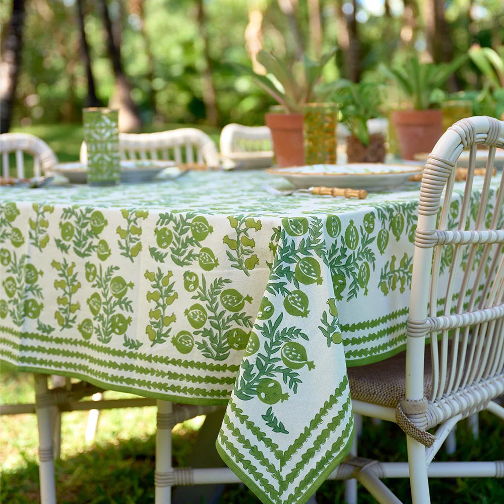 Pom Bells Green Tablecloth Cotton 60x120