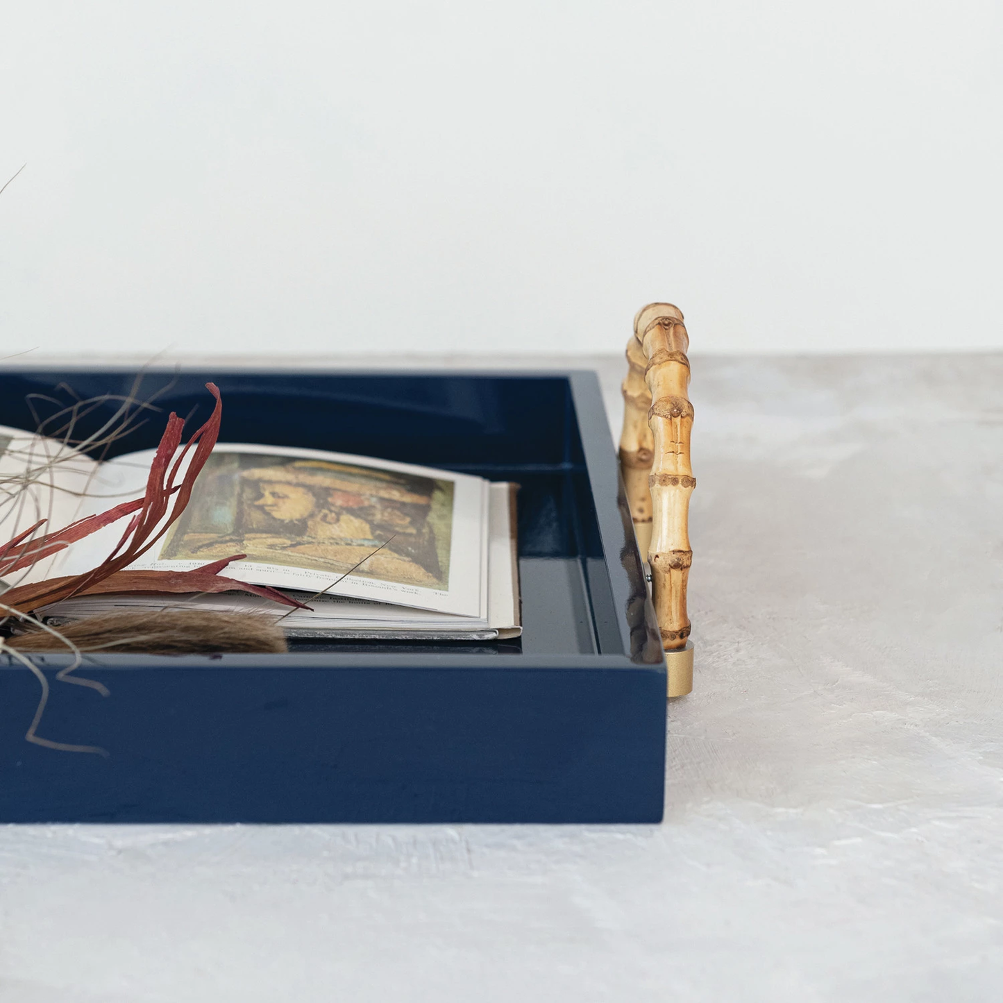 Navy Lacquered Tray w/ Bamboo Handles