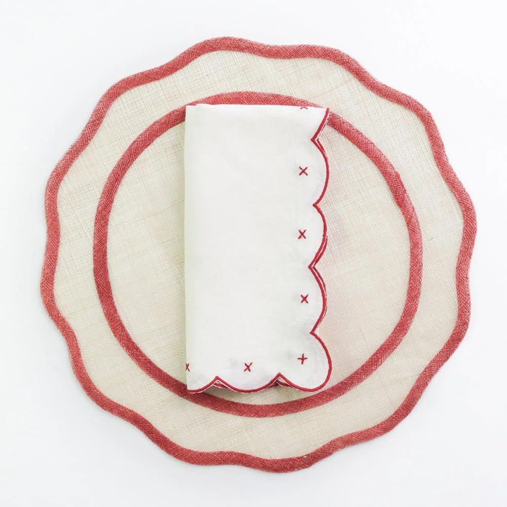 Scalloped Knot Green Embroidered Linen Napkin