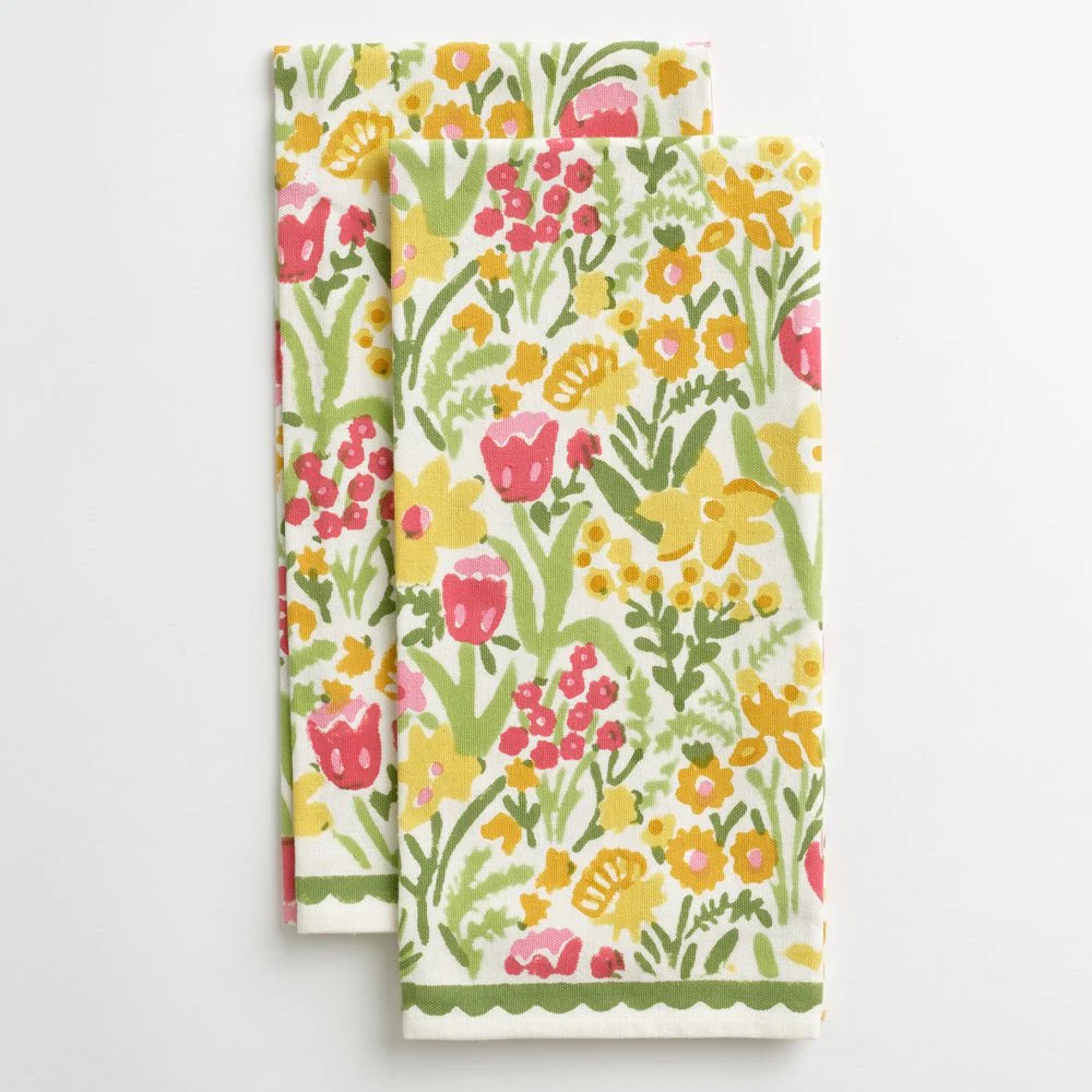 70s Flower Tea Towels, Pair