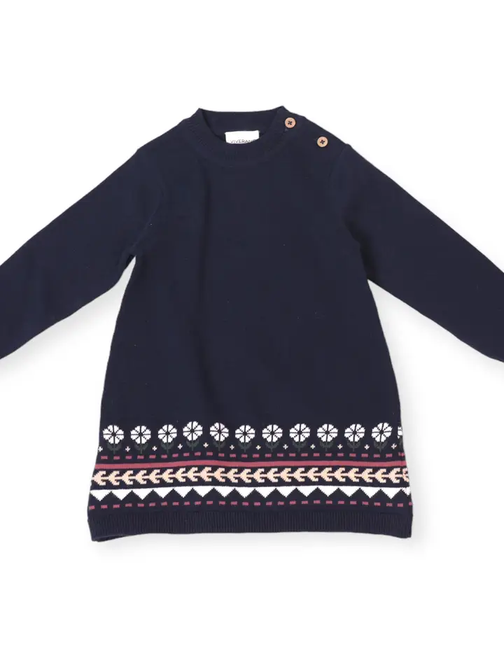 Fair Isle Baby Girl Sweater Knit Dress, 6-12m