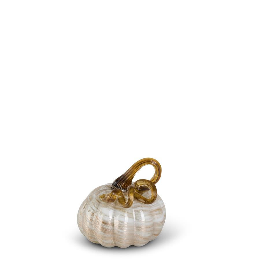 Cream and Gold Swirl Glass Pumpkin 3.25"