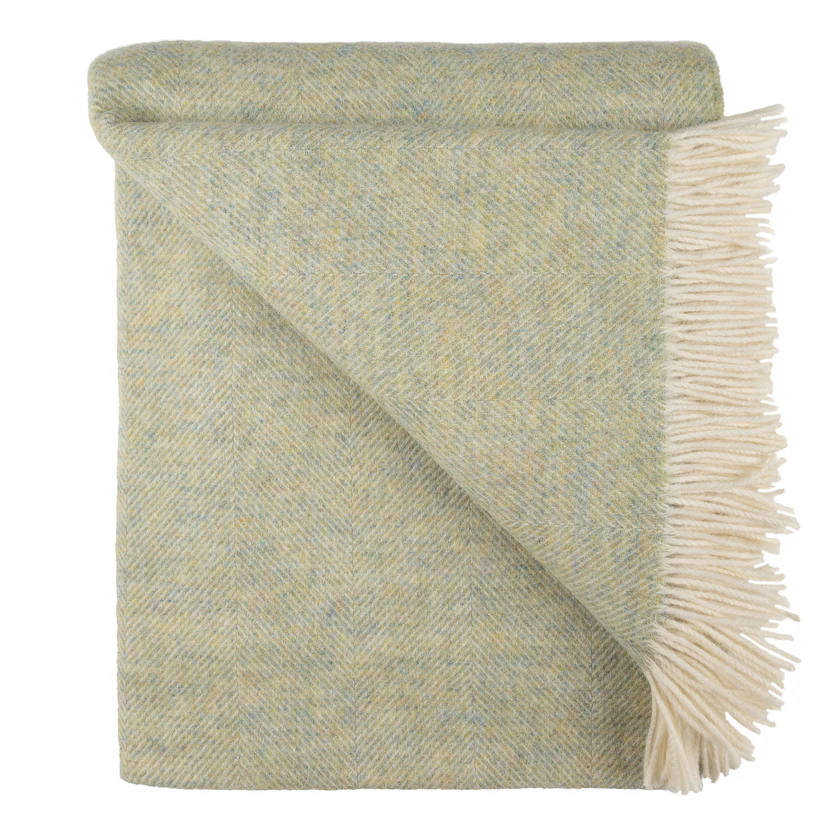 Southampton Herringbone Merino Wool Color Throw - Sea Glass 55x72