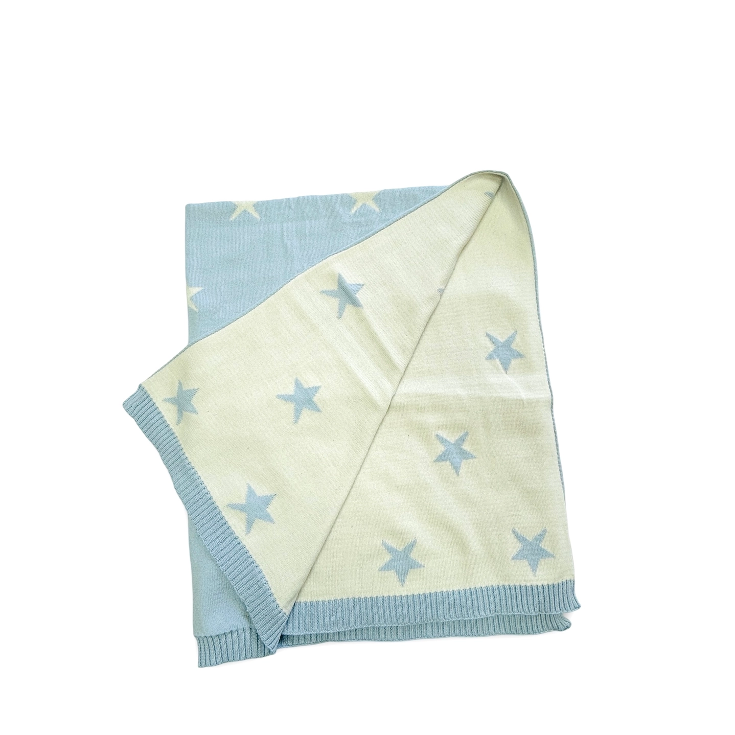 Organic Cotton Jacquard Baby Blanket, Blue Stars Reversible