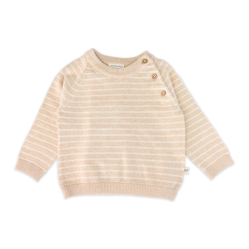 Milan Knit Stripe Button Pullover, Oat Heather. Sweater Shown in 6 to 12 months. Call for available Sizes, 303-744-7464