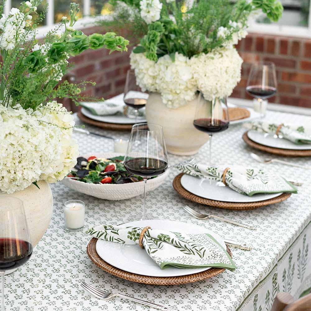 Phlox Green & White Tablecloth Cotton 60x120