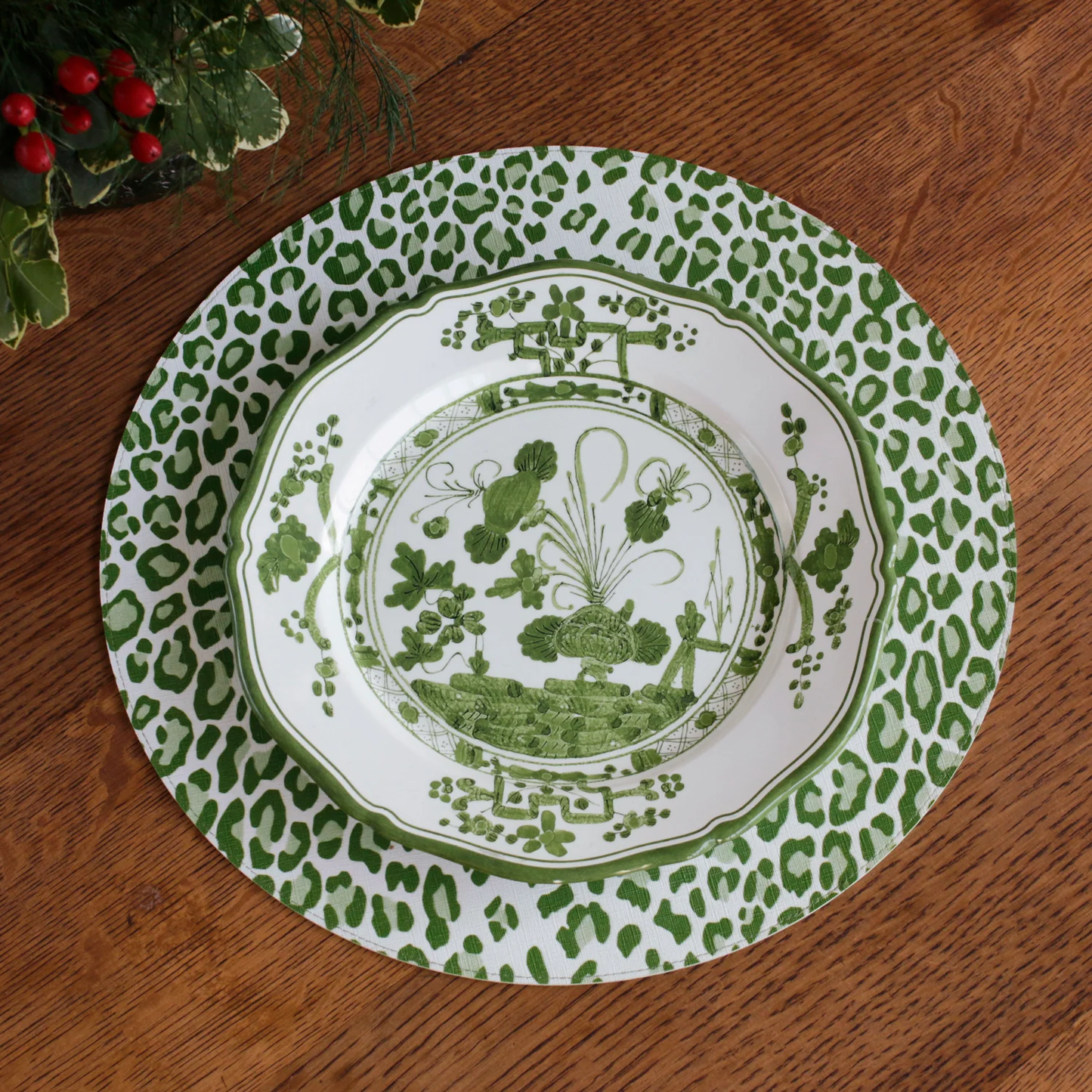 Green and White Salad Plate Melamine ~ Set of 4