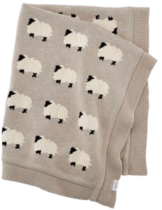 Organic Cotton Sweater Knit Baby Blanket Furry Sheep 30 x 42