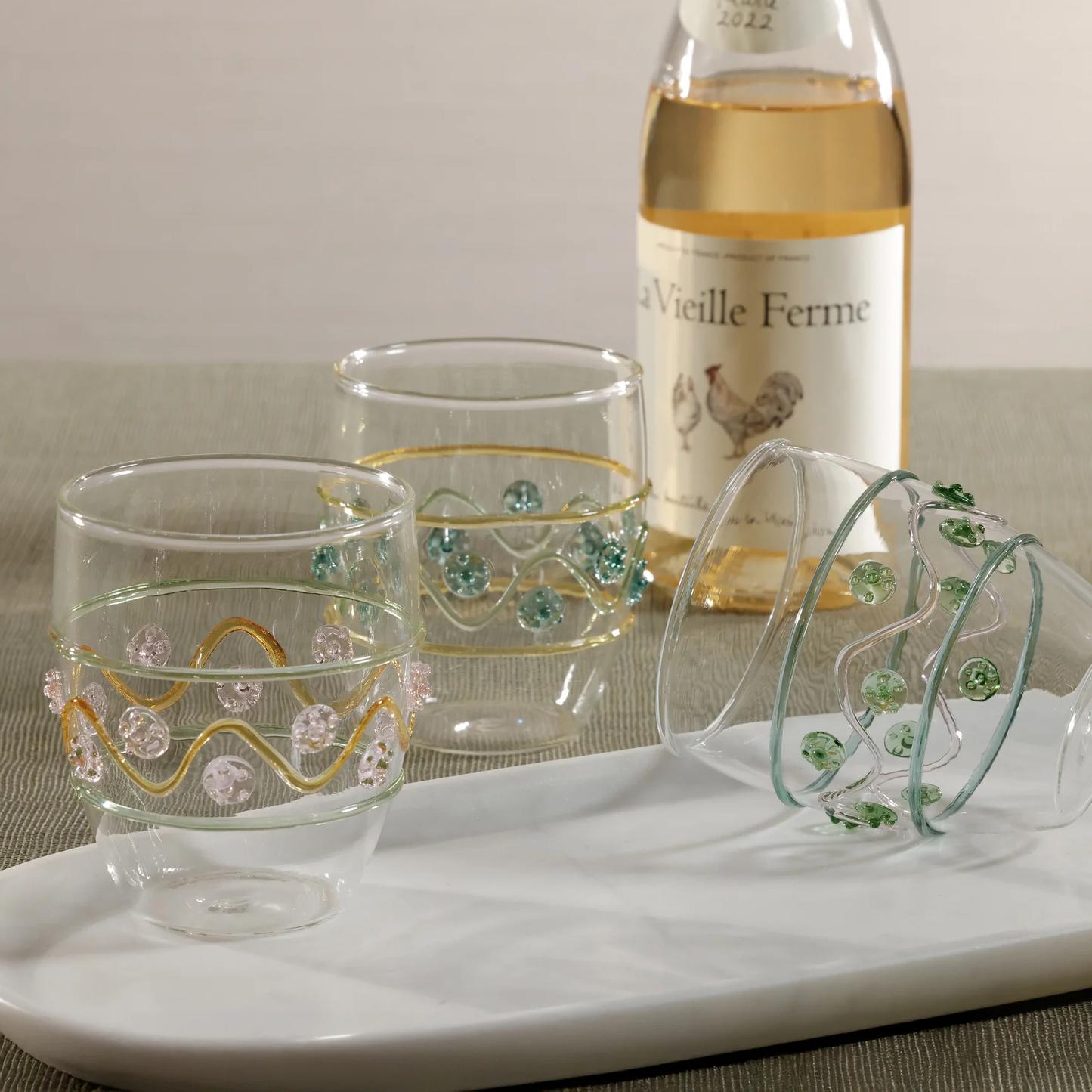 Festa Vetro Glass Tumbler, Green Amber Pink Tones Assorted