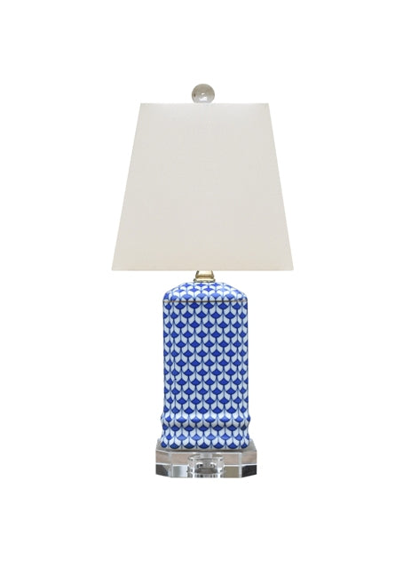 Blue & White Fish Scale Lamp with Crystal Base 16"