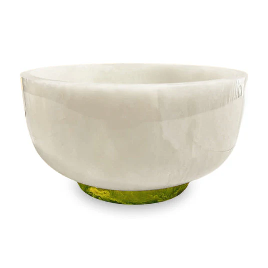 Large Bowl w/ Base White/Green, Resin