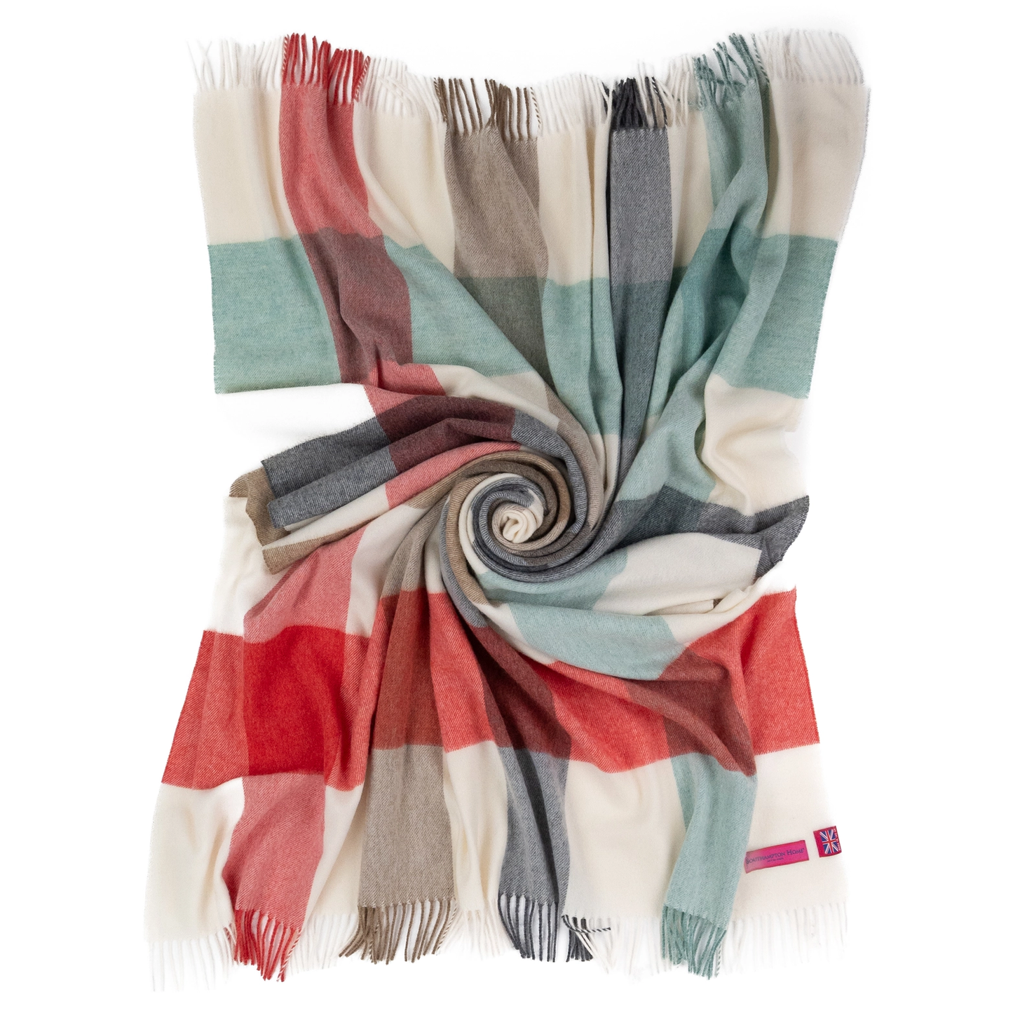Southampton Herringbone Merino Wool Color Block Throw - Melon 55x72