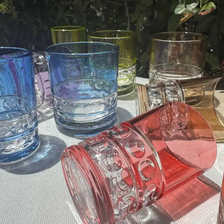 Set of 6 Tea Glasses Carved Aurora Colored