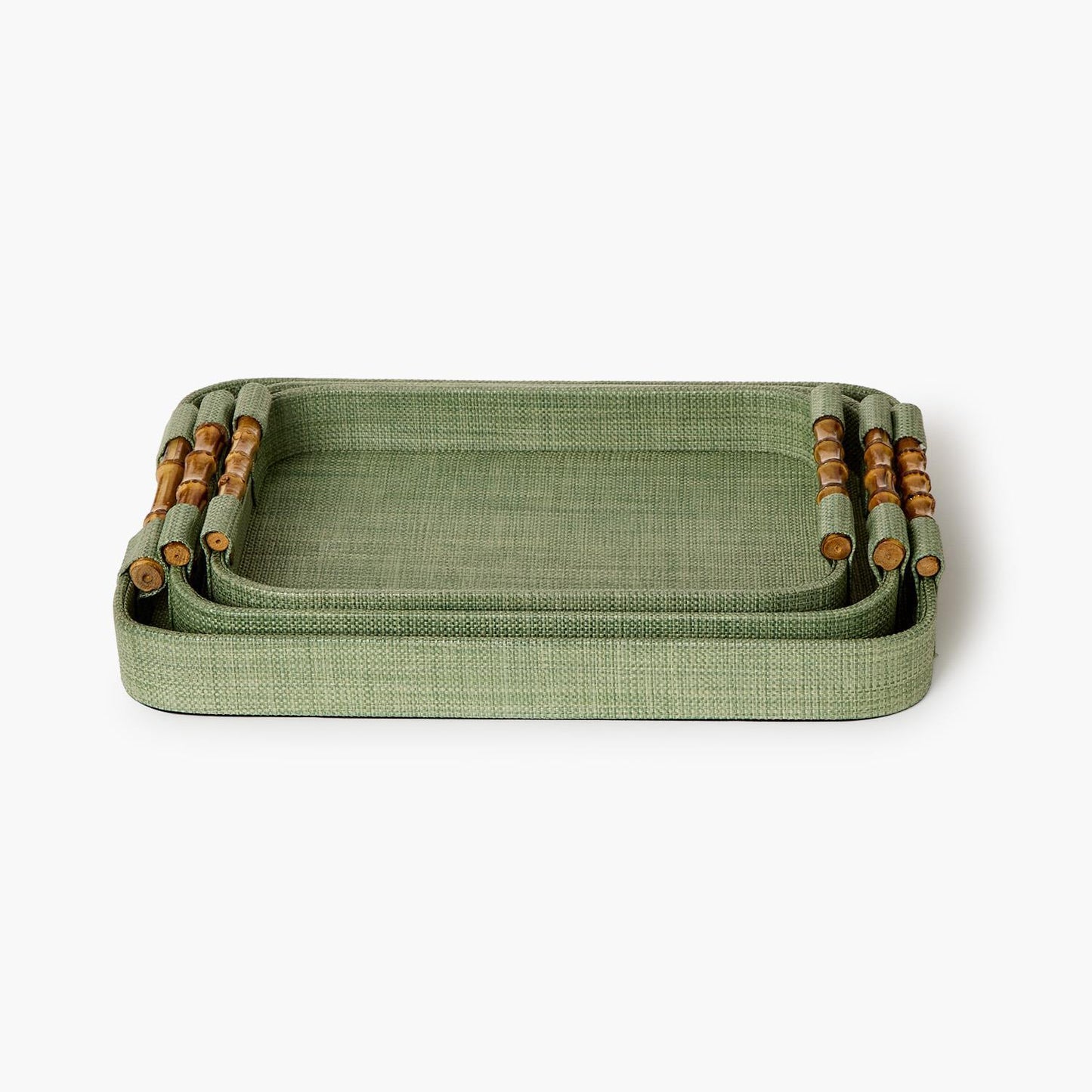 Monaco Green Seagrass Tray Bamboo Handles, Small