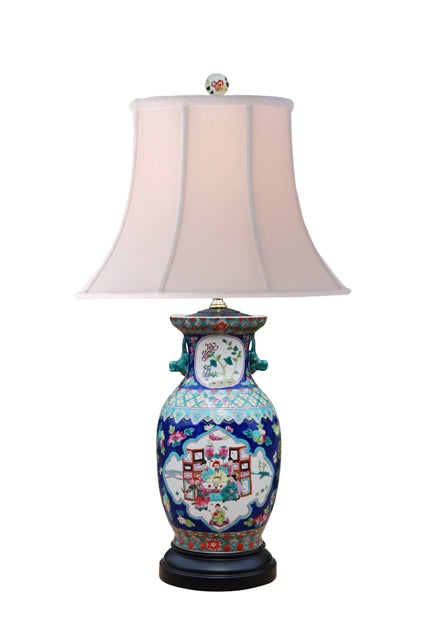 Old Hand Painted Porcelain Lamp, 27 x 15