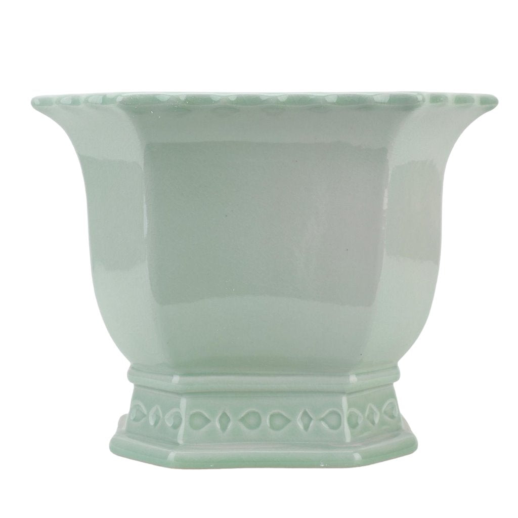 Large Light Green Octagonal Footed Planter 13L x 10H