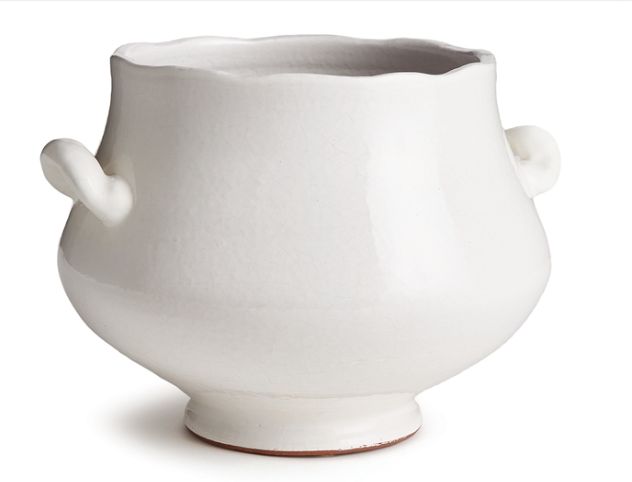 13.25" x 11.70" Wellon White Footed Cachepot with Handles Large