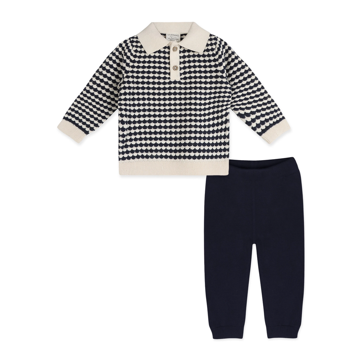 Leo Textured Knit Polo Pullover & Pant Navy, 6-12 M