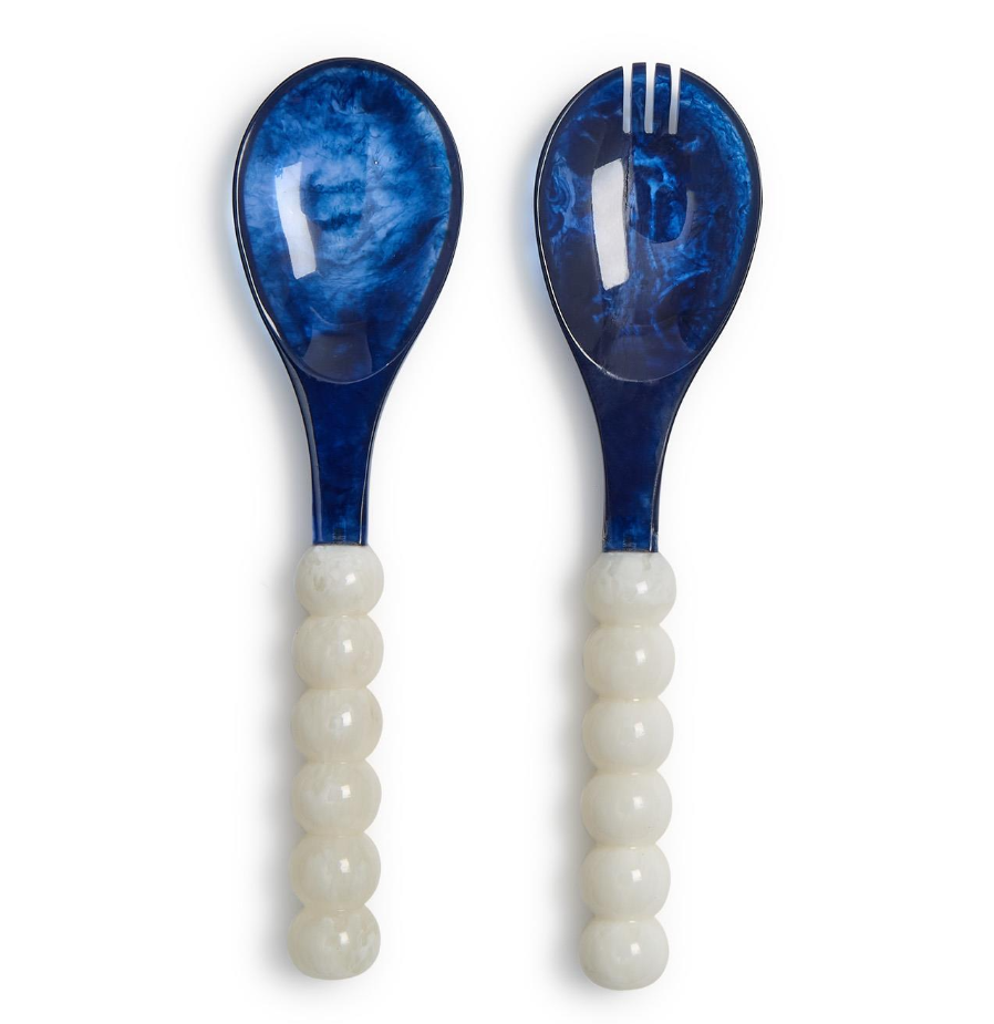 Modern Pop Resin Salad Server Set, Blue and White