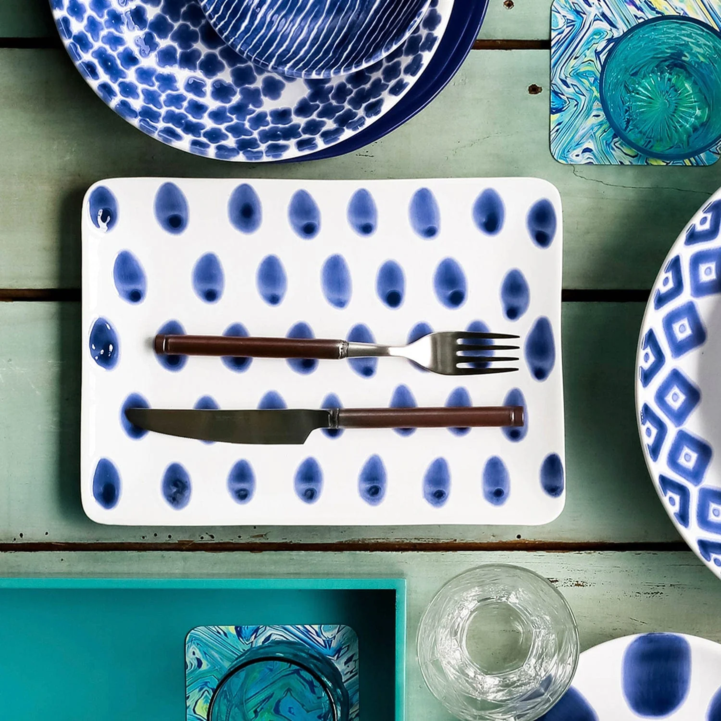 Vietri Santorini Dot Small Rectangular Platter