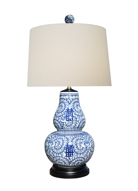 Blue & White Gourd Double Happiness Lamp 29"x18"
