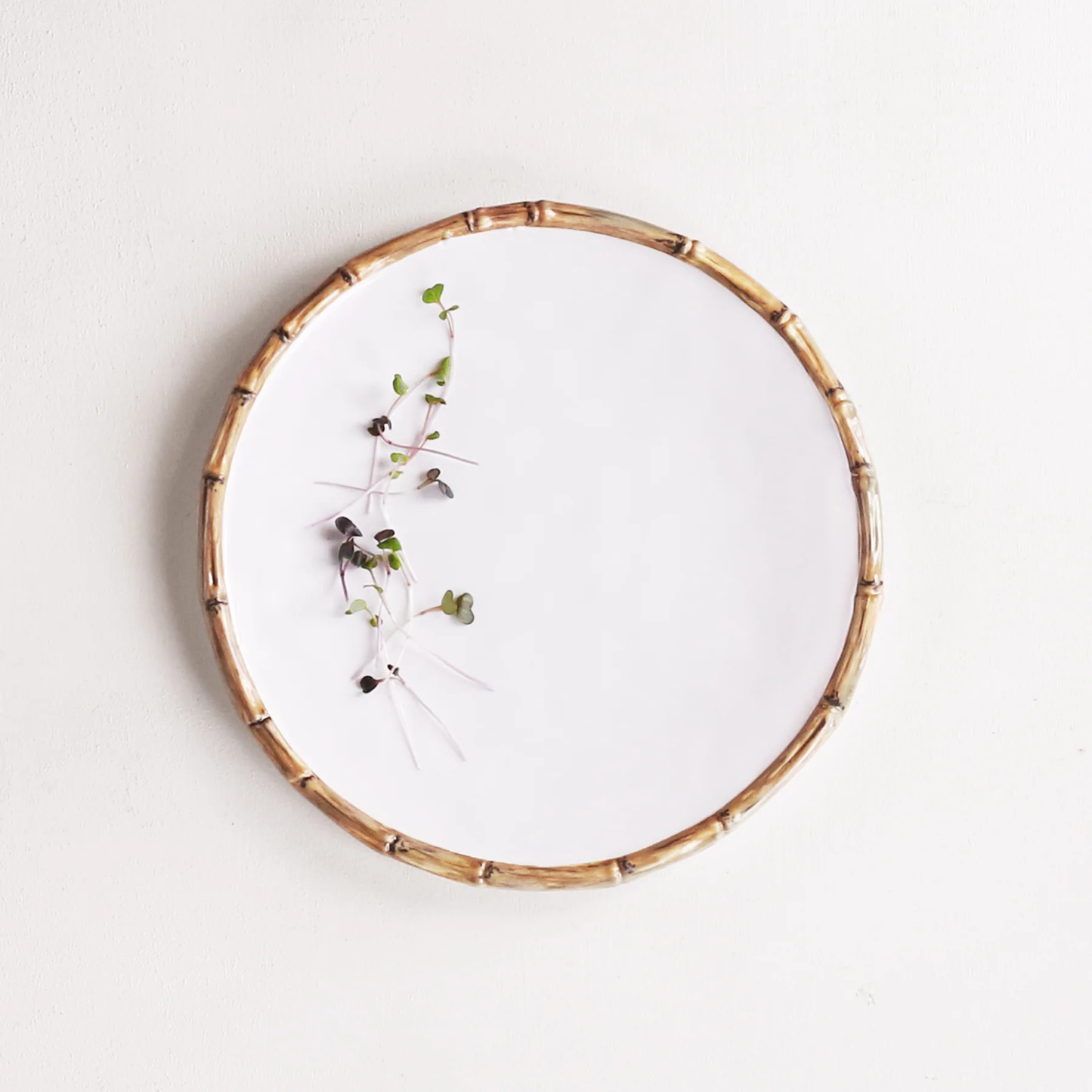 Melamine Bamboo 11" Dinner Plate Set of 4 (White and Natural)