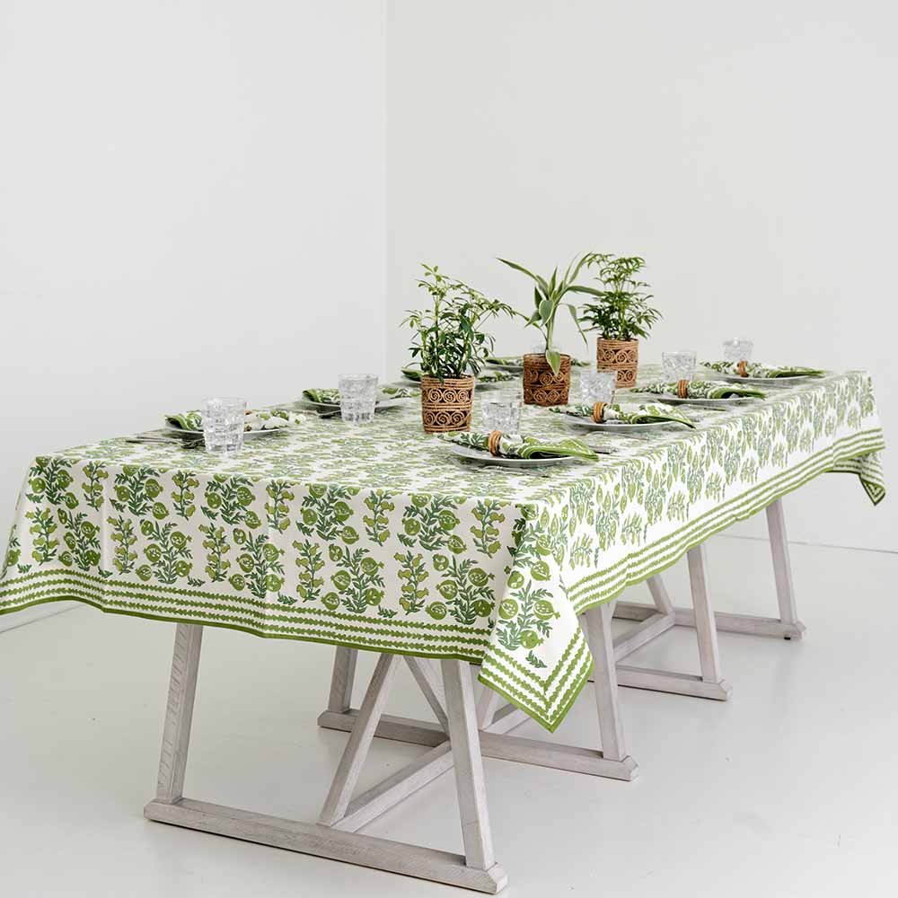 Pom Bells Green Tablecloth Cotton 60x120