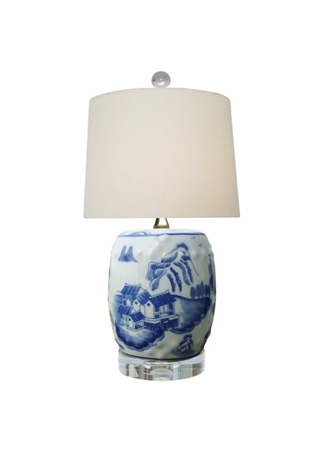 B/W Porcelain Canton Drum Lamp(Crystal Base)