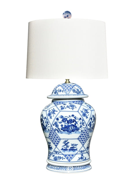 Blue &amp; White Porcelain Temple Jar Lamp