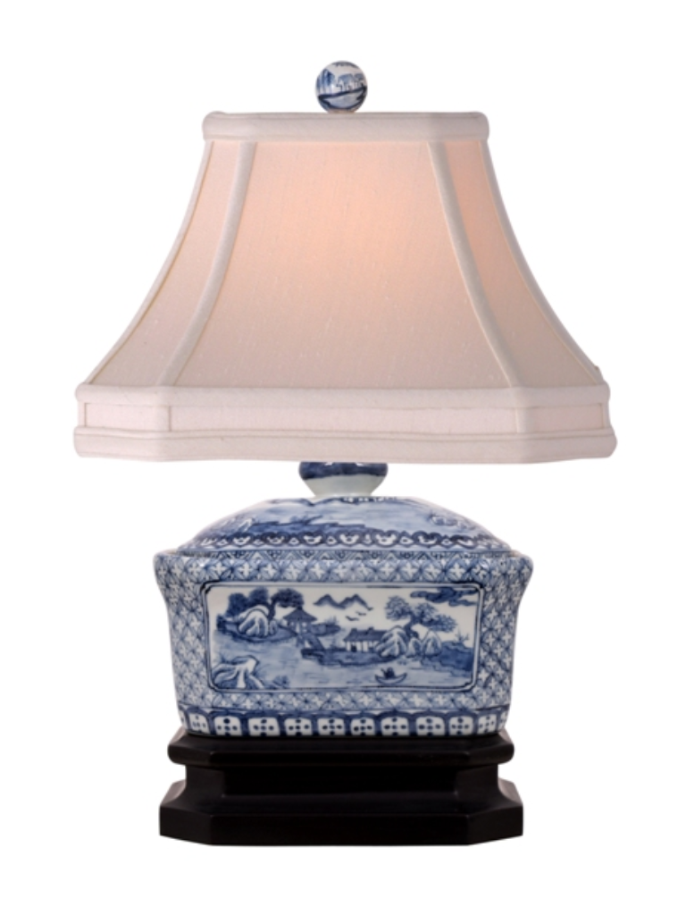 Blue and White Porcelain Canton Tea Caddy Piano Lamp