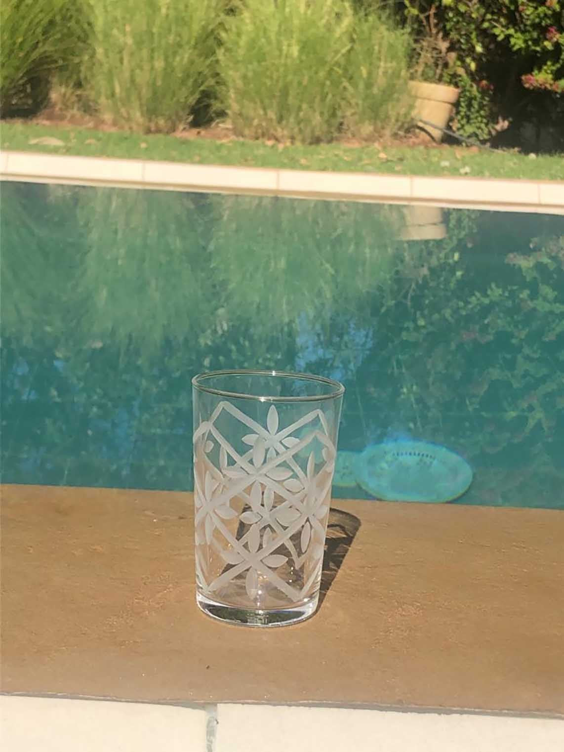 Set of 6 Moroccan Tea Glasses Clear Frosted Petals