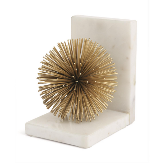 White Marble &amp; Gold Starburst Bookends