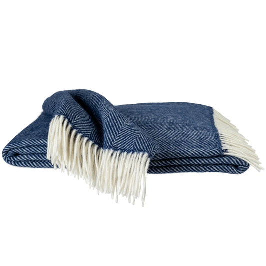 Southampton Herringbone Merino Wool Block Throw - Navy 55x72