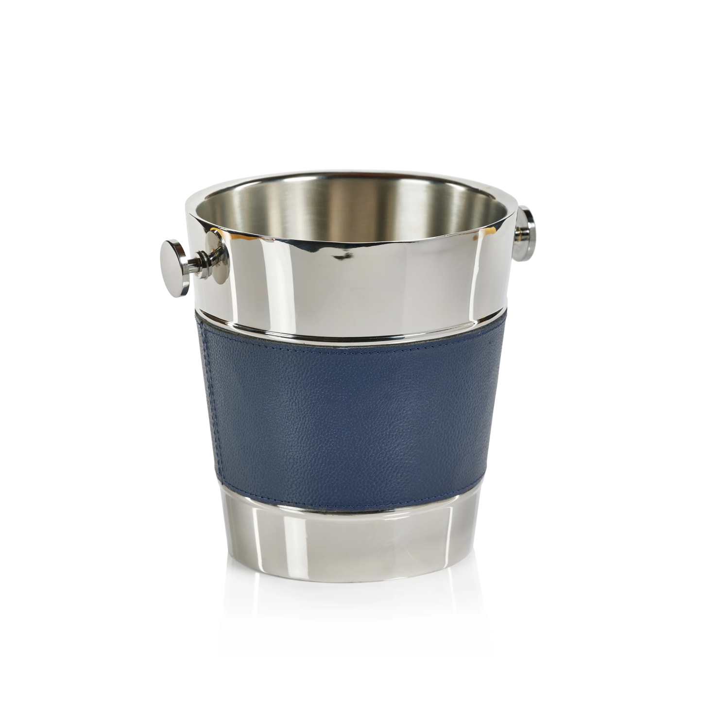 Polished Nickel & Navy Leather Wine Cooler 9 in x 8 in