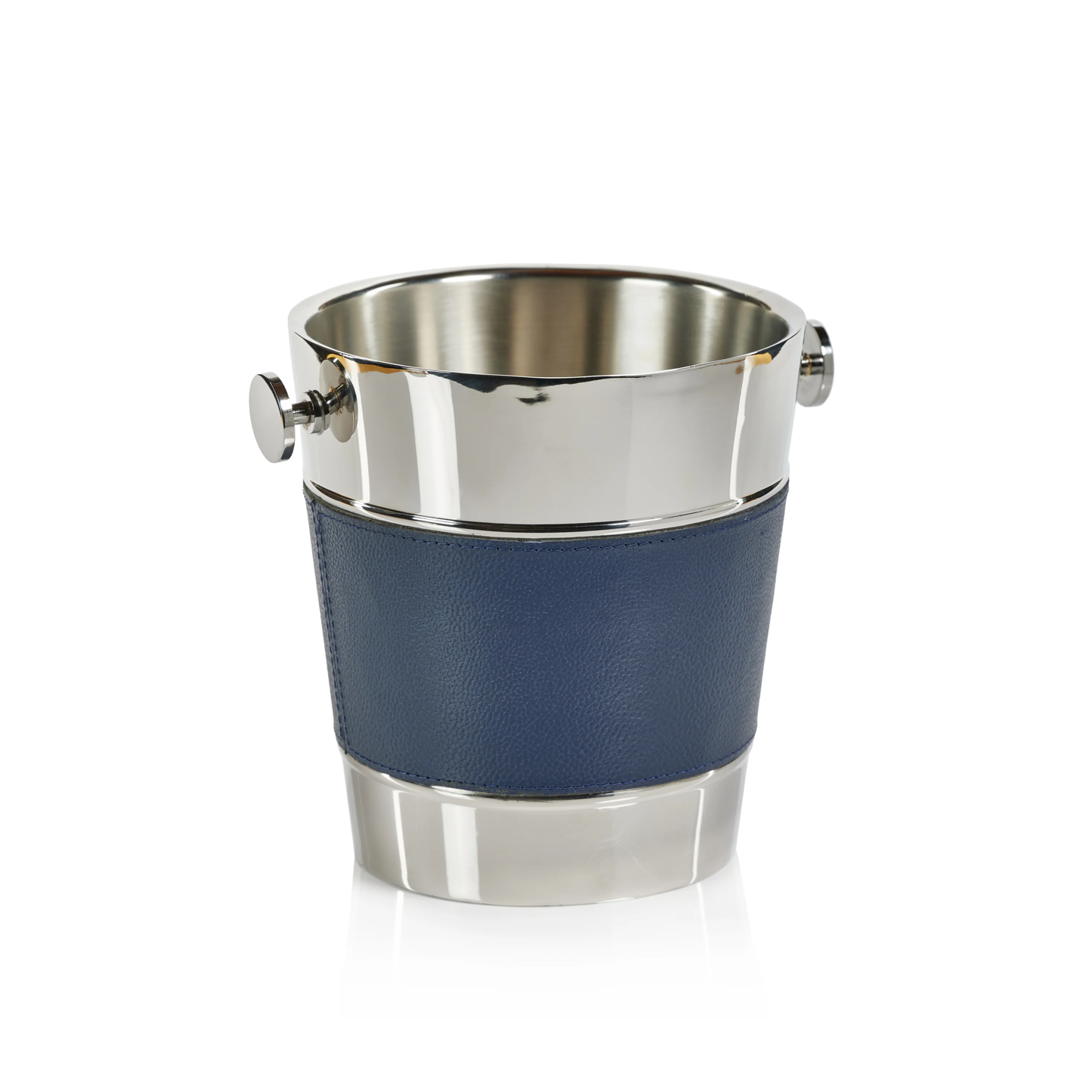 Laguna Nickel & Navy Leather Wine Cooler  9 " x 8 "