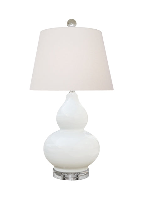 Cream White Gourd Lamp with Crystal Base - 24" High
