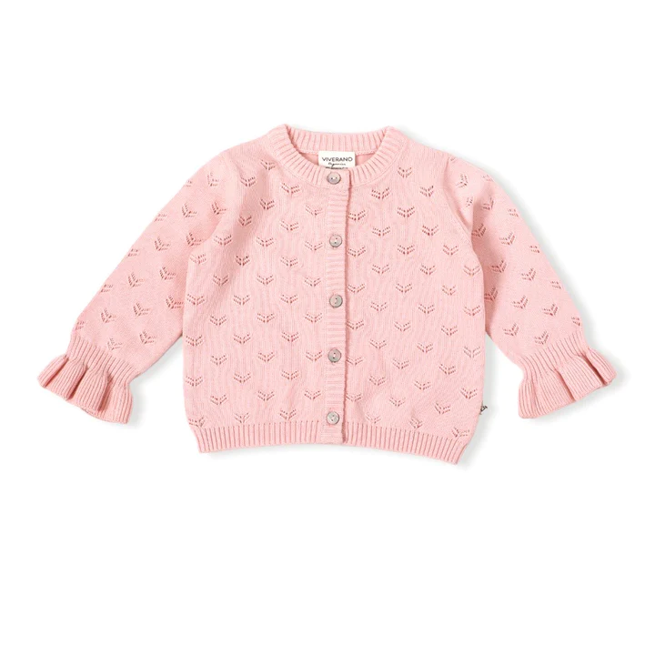 Milan Pointelle Knit Ruffle Baby Cardigan Sweater