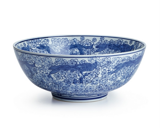 B/W Empire Bowl with Floral Birds