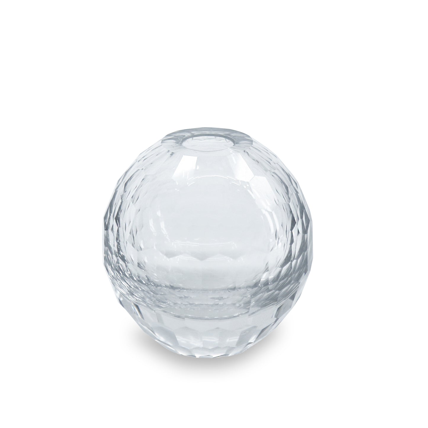 Faceted Clear Glass Round Bud Vase 3.5 x 3.5" H