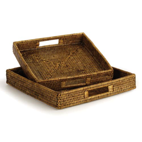 Large Burma Rattan Ottoman Tray 21.75 Square