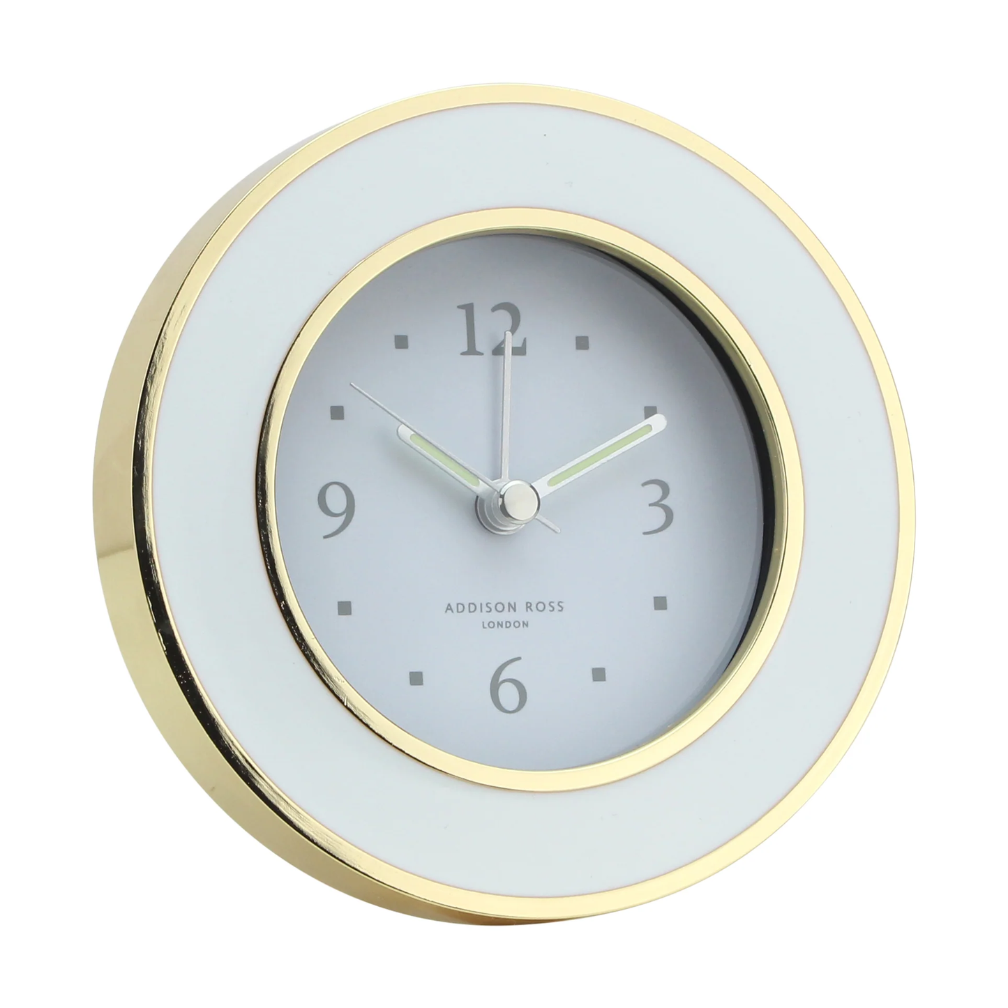 Round Alarm Clock White Emamel with Gold Plate Edge