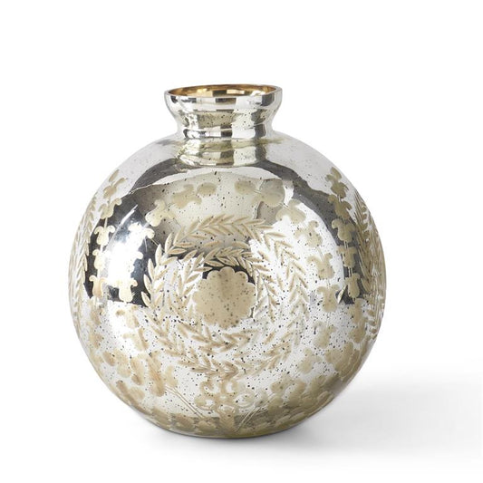 Etched Mercury Glass Round Vase