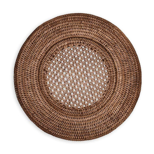 12 Inch Rattan Round Plate Charger in Dark Natural