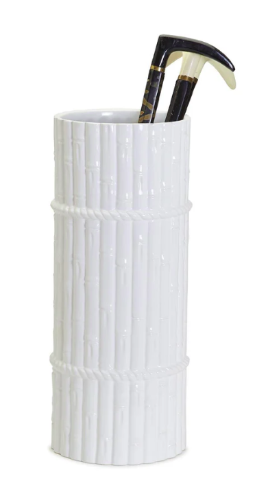 Ceramic Bamboo Umbrella Stand, White