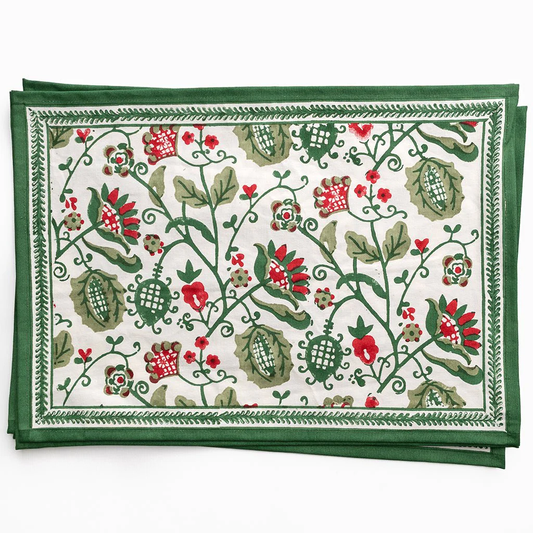 Pomegranate Con Con Red Green Placemats Set of 4 13x19